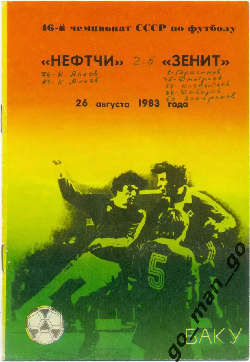 НЕФТЧИ Баку – ЗЕНИТ Ленинград / Санкт-Петербург 26.08.1983.