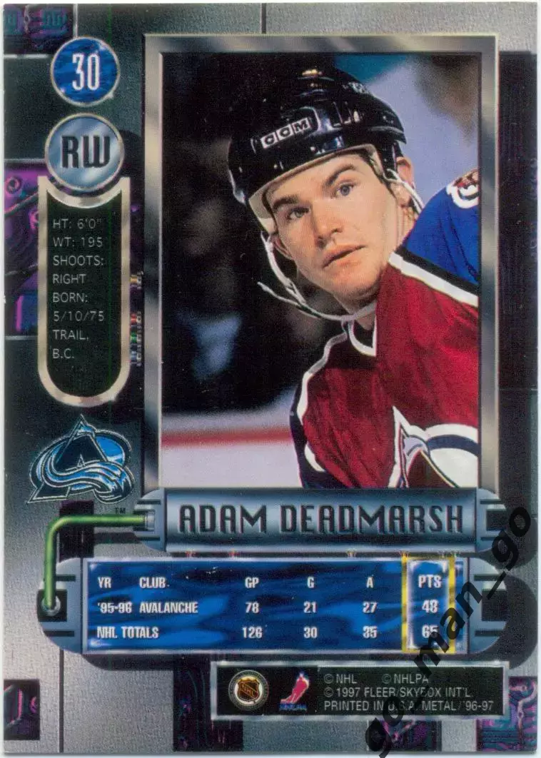 Adam Deadmarsh (Colorado Avalanche). Fleer Metal Universe NHL 1996-1997, № 30. 1